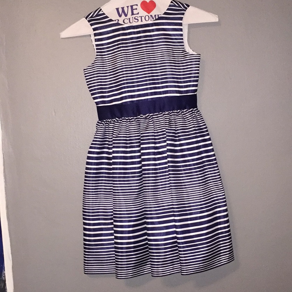 Blue and white striped dress